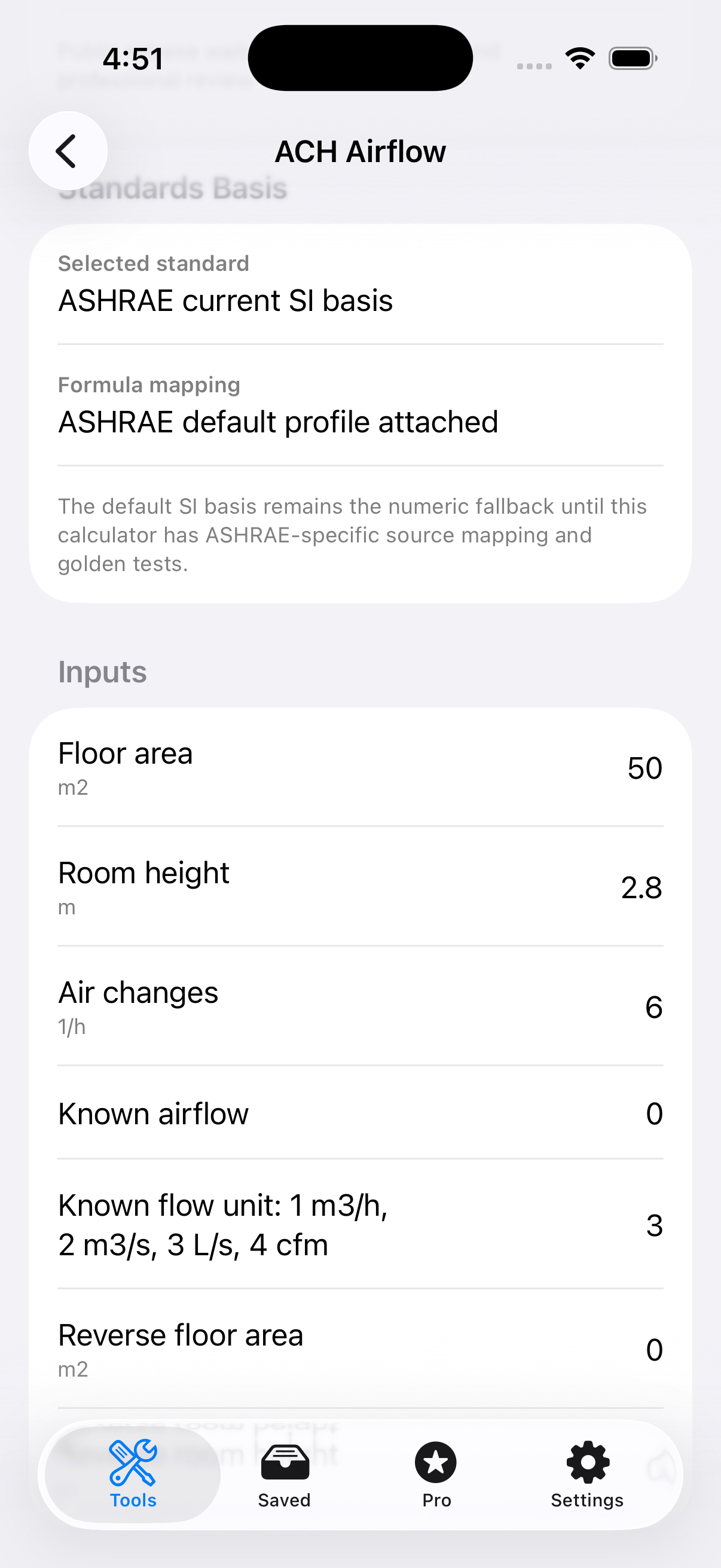 MEP Toolbook calculator input and result screen on iPhone